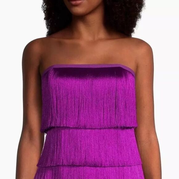 NWT Milly Nuoir Metallic Fringe Mini Dress Fuchsia Metallic Size 10 Great Gatsby - Picture 3 of 10
